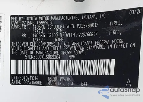 2020 Toyota Sienna Le из США, поврежденный, VIN 5TDKZ3DCXLS069364